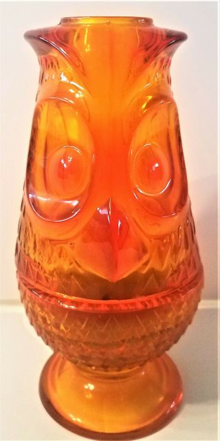 Vintage - Viking Glass (7 ") Owl Glimmer Lamp - Orange - Fairy Lamp
