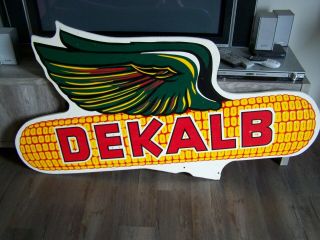 Vtg Large DeKalb Flying Ear Corn Sign Double 2 Sided Wood Seed Advertising 63 