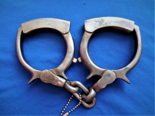 Odd Antique Western Cummings Marshal Prison Jail Restraints Spur Handcuffs W Key