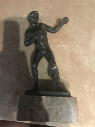 Vintage Boxing Trophy Steel With Marble Base & Medallion