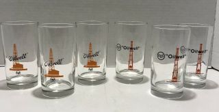 6 Vintage Oil Derrick Uss Oilwell Tumbler Glasses With Two Oil Derrick Logos