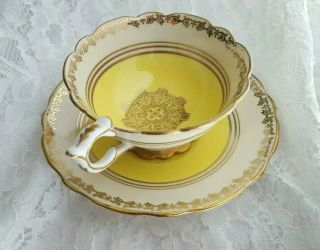 Vintage Royal Stafford Bone China Cup & Saucer Yellow And Gold England