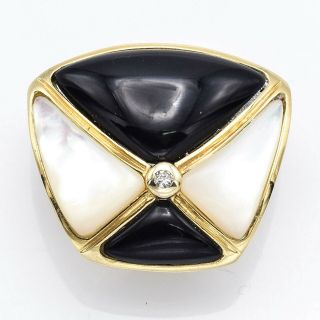 Vintage 14k Yellow Gold Onyx,  Mother Of Pearl & Diamond Pendant 4.  1 Grams H Si - 1