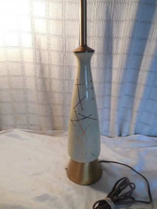 Vintage mid century atomic age ceramic & brass tone electric table lamp 2