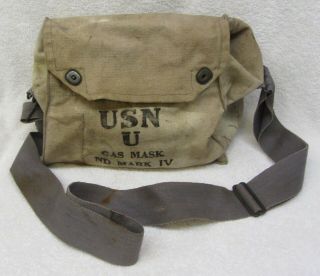 Vintage Us Navy Wwii Canvas Gas Mask Bag & Shoulder Strap Usn Back Pack Case