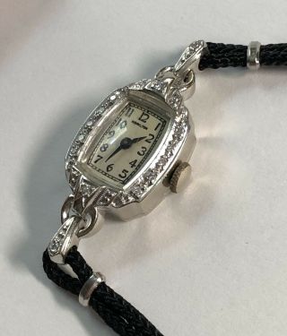 Vintage 1930s Factory Hamilton Ladies Solid 14k White Gold & Diamonds Watch 911