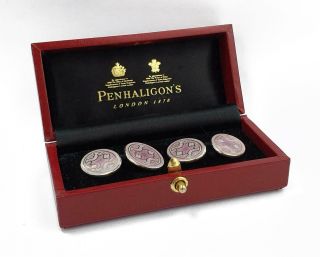 Fine Sterling Silver & Guilloche Enamel Cufflinks Birmingham 1997 Penhaligon 