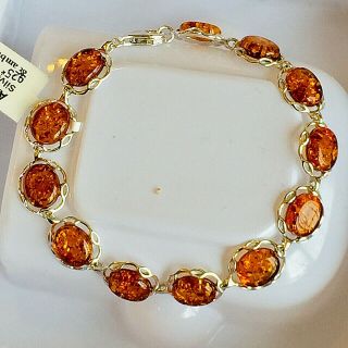 Russian Baltic Amber Bracelet Sterling Butterscotch Egg Yolk Polish 老琥珀