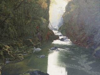 Vintage Old Painting Oil Waterfall Landscape Signed
