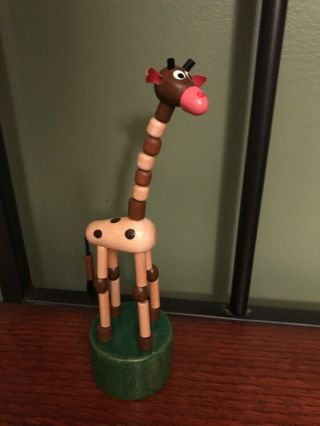 Wooden Giraffe Multicolor Push Button Push - Up Puppet Movable Game Toy Green (8 ")