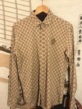 Vintage Gucci Monogram Button Up Dress Shirt Sz Large