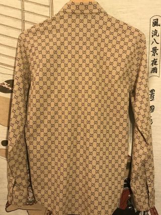 Vintage Gucci Monogram Button Up Dress Shirt Sz Large 2