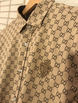 Vintage Gucci Monogram Button Up Dress Shirt Sz Large 3
