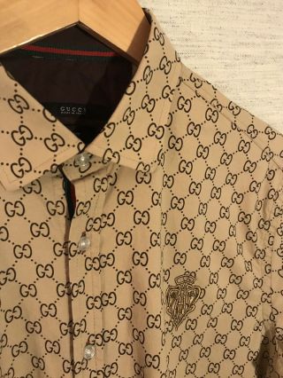 Vintage Gucci Monogram Button Up Dress Shirt Sz Large 4