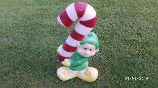 Christmas Elf Holding Candy Cane Blow Mold Empire Vtg 32 " No Cord