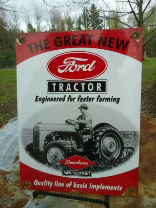 Old Vintage Ford Tractor Porcelain Dealership Sign Dearborn Farm Equipment