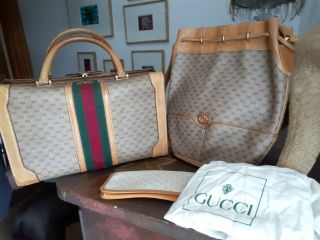 Vintage Gucci Train Case And Matching Shoulder Bag,  Eyeglass Case And Dustcover