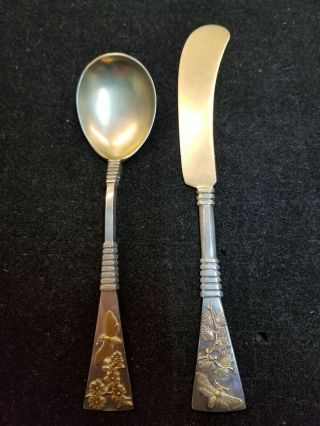 Rare Shiebler Japonesque Spoon And Butter Knife Monogramed Circa 1880 80 Grams