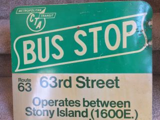 Vintage Chicago Transit Sign CTA Bus Stop 63rd Street South Side Green White 4
