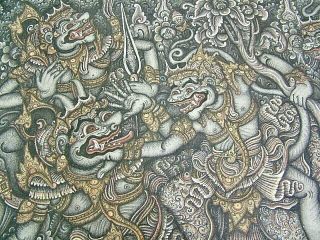 Vintage Painting Canvas Bali Balinese Indonesian Signed Madrel Ubud