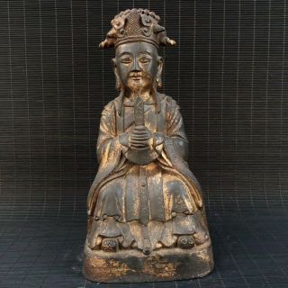 10 " China Old Antique Bronze Gilt Handmade God Of Wealth Buddha Statue A1
