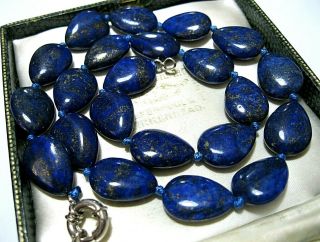 Vintage Jewellery Real Natural Lapis Lazuli Stone Polished Large Bead Necklace