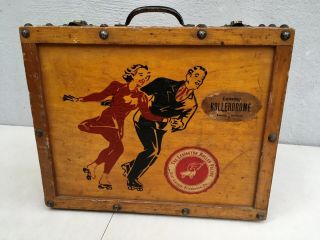 Fantastic Emogene’s Vintage 1940s Roller Skate Wooden Case Box With Stickers