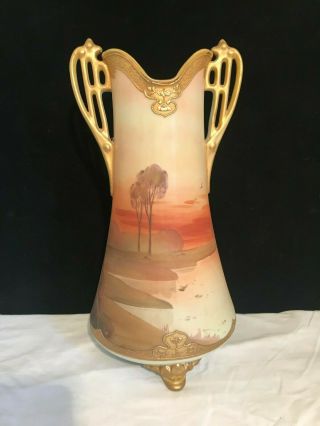 Vtg Morimura Nippon Hand Painted Floral Vase 16 "