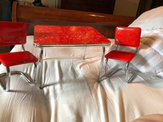 Vtg American Girl Doll Retro Chrome Table & Chairs Mollys Kitchen Set Red Diner