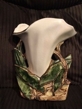 Rare Vintage Mccoy Usa Shafer Large White Lily Vase 22k Authentic 1940s Htf