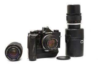 Vintage Olympus Om - 2n With 50mm F/1.  8 35 - 105mm & 135mm Lenses And Auto Winder