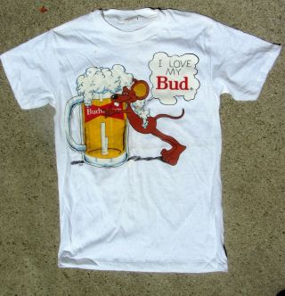 Cool Rare Vintage Early 70s Budweiser Bud T - Shirt Mens Med.  Minty 50/50 Thin