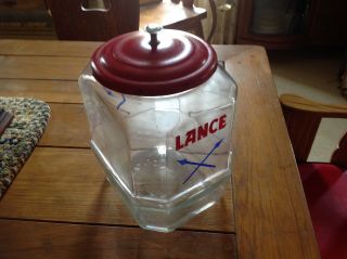 Vintage 8 Sided Lance Cookie Cracker Peanut Jar 12 " With Red Metal Lid