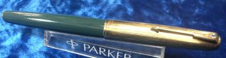 Vintage Parker 51 " Nassau Green " Double Jewel Fountain Pen W/ 1/10th 16k Gf Cap