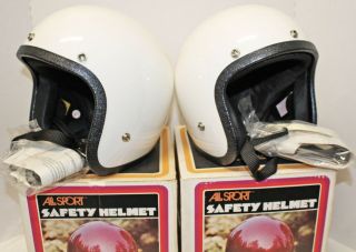 (2) Vintage All Sport Lsi 4170 White Adult Safety Motorcycle Helmets Nib Retro