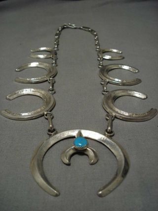 Vintage Navajo Turquoise Sterling Silver Squash Blossom Necklace Old
