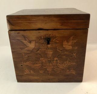 Antique Inlaid 19th C 4” Square Tea Caddy