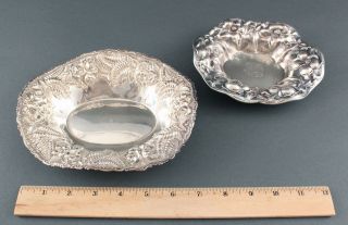 2 Antique Early 20thc Sterling Silver Art Nouveau Floral Repousse Bowls,  Nr