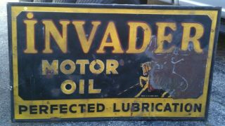 Large Invader Motor Oil Sign 58”x34”x1” Thick 1930’s 1940’s Painted Rare