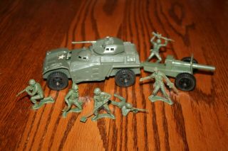 Tim - Mee Processed Plastic Dark Green Army Armored Car & Cannon 2 Tank Marx Mpc
