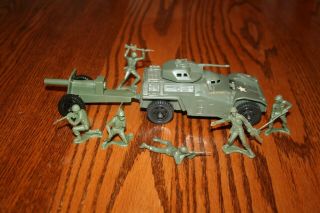 Tim - Mee Processed Plastic Dark Green Army Armored Car & Cannon 2 Tank Marx MPC 3