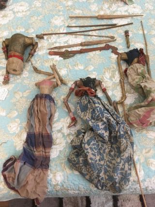 Vintage Indonesian Wayang Doll Old Need Work 3 Dolls,  2 Heads/parts
