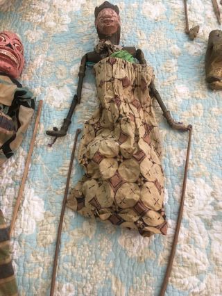 VINTAGE Indonesian WAYANG DOLL old need work 3 dolls,  2 heads/parts 5