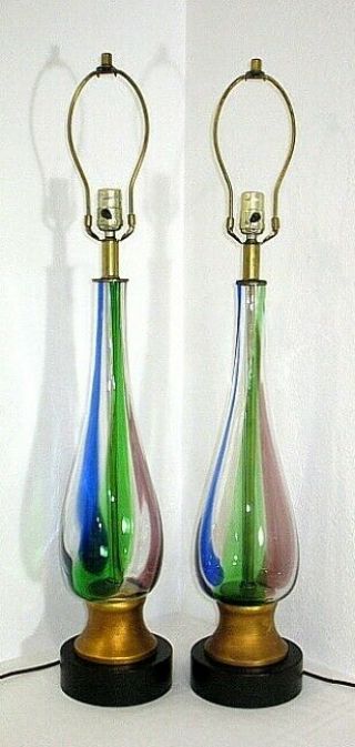 Pair Vintage Fasce Verticali Murano Glass Lamps