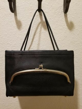 Coach Designer Bonnie Cashin (rare) Black Leather Kiss Lock Mini Tote Bag