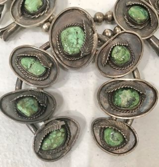 Vintage Navajo Squash Blossom Necklace Sterling Silver And Turquoise 258g 3