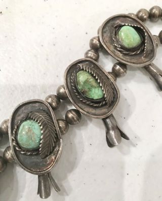 Vintage Navajo Squash Blossom Necklace Sterling Silver And Turquoise 258g 4