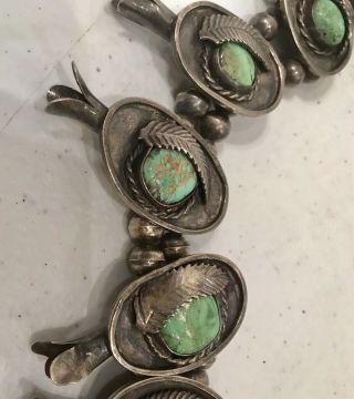 Vintage Navajo Squash Blossom Necklace Sterling Silver And Turquoise 258g 5