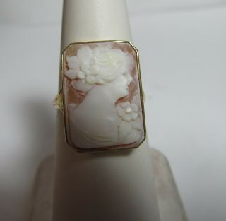 Antique 10k Solid Gold Ring With Hand Carved Cameo From Shell