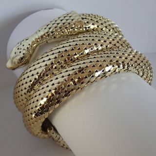 Vintage Whiting & Davis Gold Plate Mesh Snake Serpent Coil Bracelet